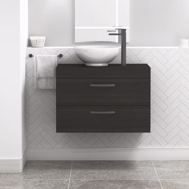 Royal Bathrooms 800mm Wall Hung 2 Drawer Vanity Unit in Hale Black with Breeze Countertop Basin and Matt Black Handles