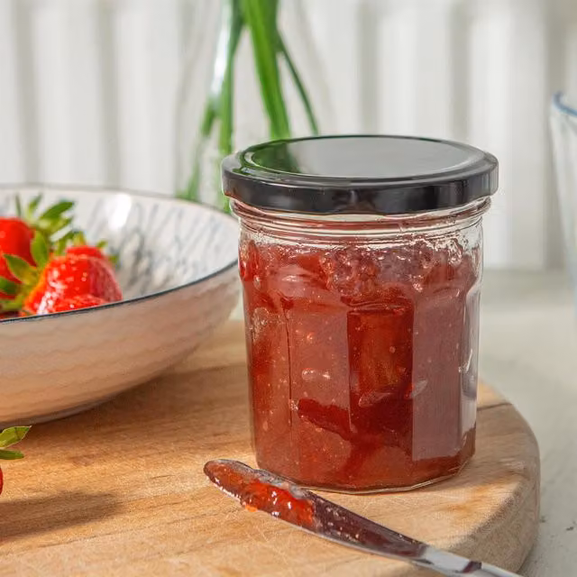 Argon Tableware Set of 6 Black Glass Jam Jars with Screw Lids, 250ml