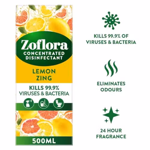 Zoflora Concentrated Disinfectant Liquid, Zesty Lemon Zing Scent, 500ml – 2