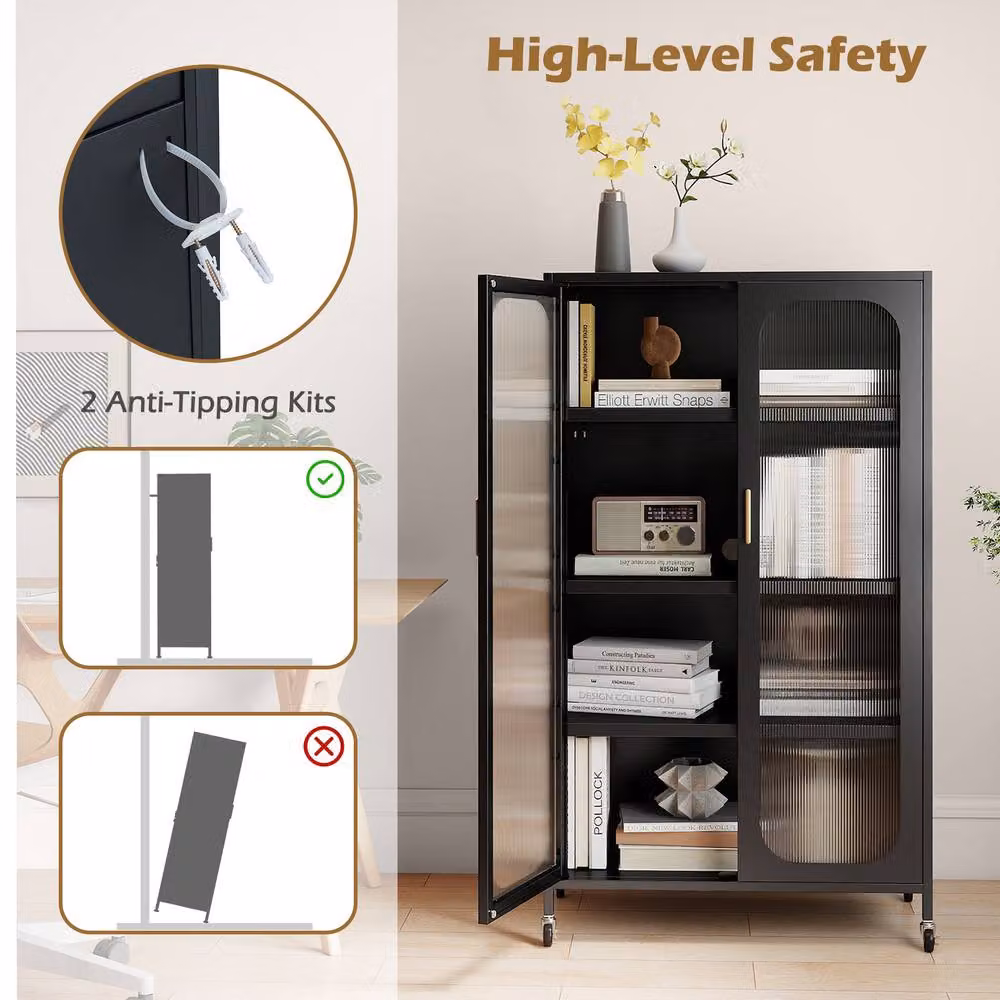Gymax 5-Tier Tall Kitchen Pantry Cabinet with 2 Hinged Doors and Wheels in Black – 5