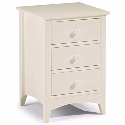 Julian Bowen Cameo 3 Drawer White Wooden Bedside Table W/D/H: 43 x 44 x 63 cm