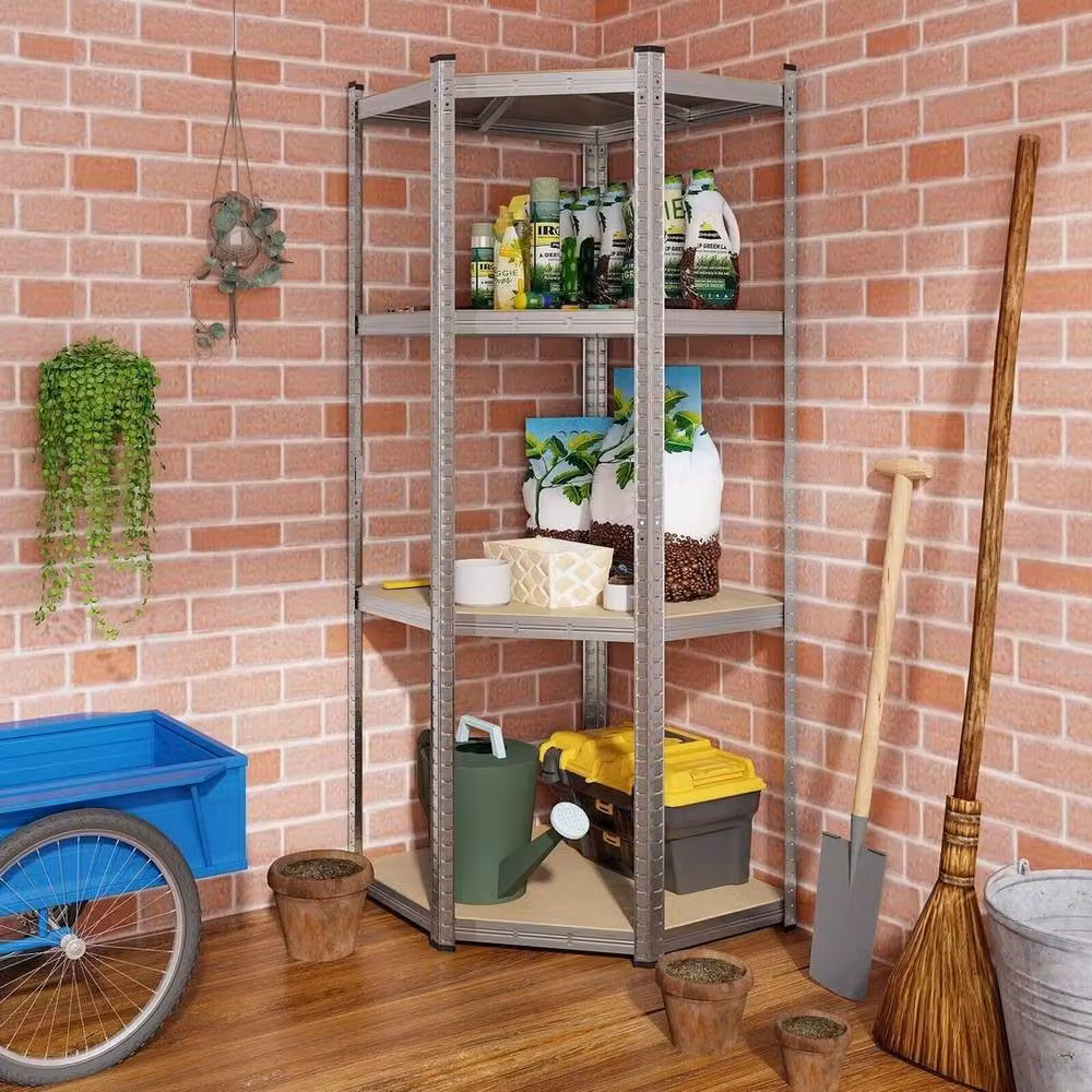 Kelvenix 4-Tier Adjustable Metal Corner Shelving Unit in Silver, H 180 x W 100 x D 52 cm – 3