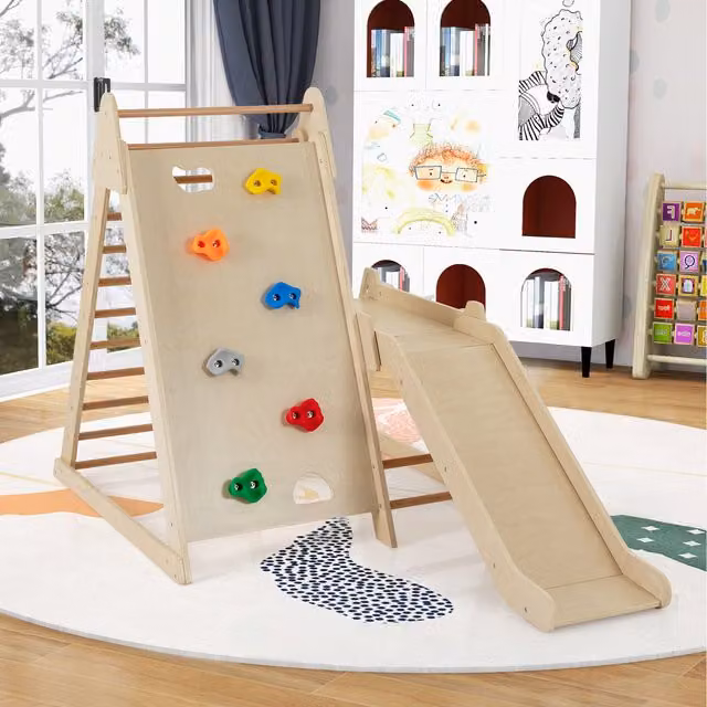 Costway Multicolour and Brown Wooden Kids Climber and Play Structure