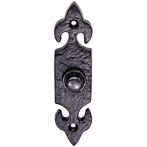 Loops Decorative Door Bell Cover Plate in Black Antique, Traditional Hammered Metal, W: 12.0 cm, H: 11.8 cm, D: 1.7 cm