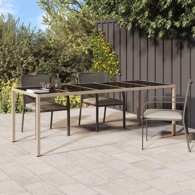 Berkfield Home Garden Dining Table in Beige Poly Rattan, W/D/H: 250 x 100 x 75 cm
