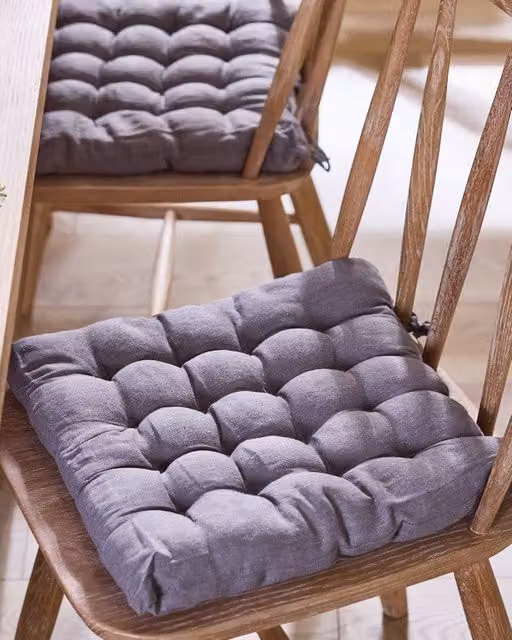Dibor Set of 2 Grey Quilted Cotton Indoor Outdoor Square Seat Pads, W/D/H: 40 x 40 x 40 cm