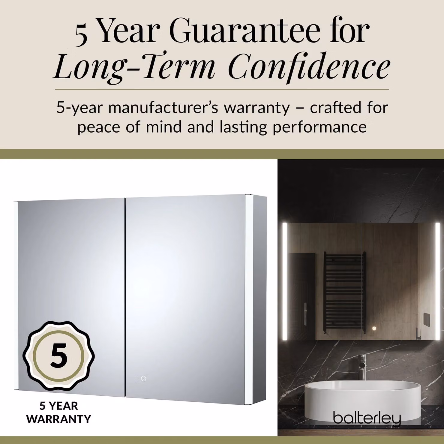 Balterley Rectangular 2 Door Mirror Cabinet with Demister and Shaver Socket, White and Silver, Width: 80 cm – 4
