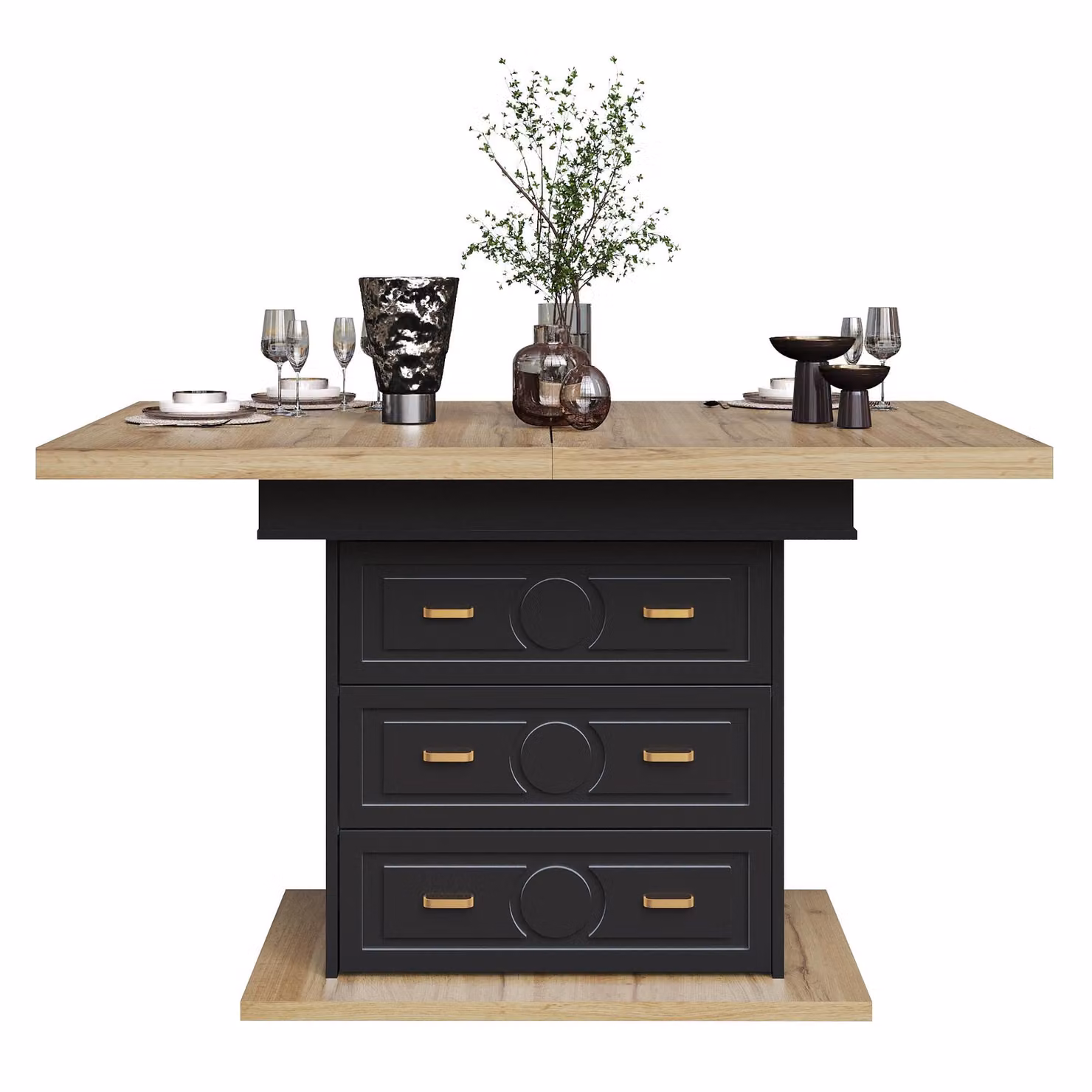 Aosom UK Black Extendable Dining Table with Wood-Grain MDF Top and 2 Drawers, W: 80 cm, D: 110 cm, H: 75 cm – 2
