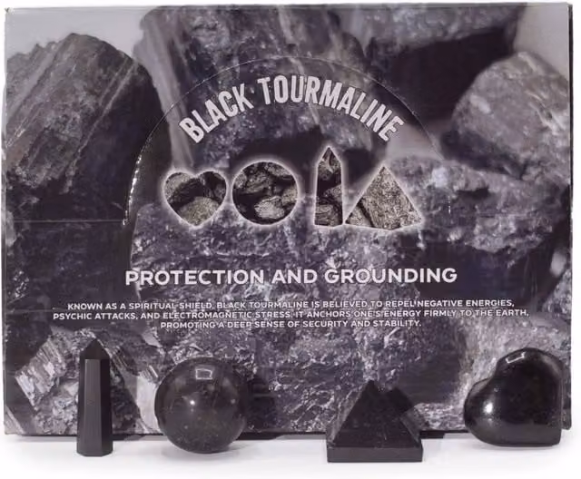 KDMD Black Tourmaline Stone Shape Set featuring Heart, Sphere, Obelisk and Point – 1