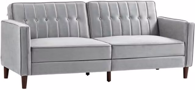 Chilli Seating Grey Velvet Three-Seater Sofa Bed with Adjustable Headrest and Foam Upholstery