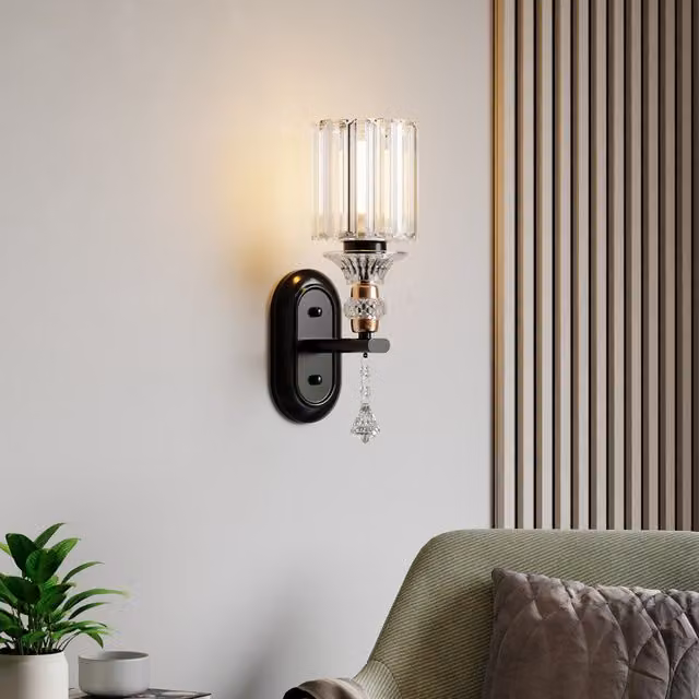 Livingandhome Modern E27 Crystal Wall Lamp in Black and Transparent