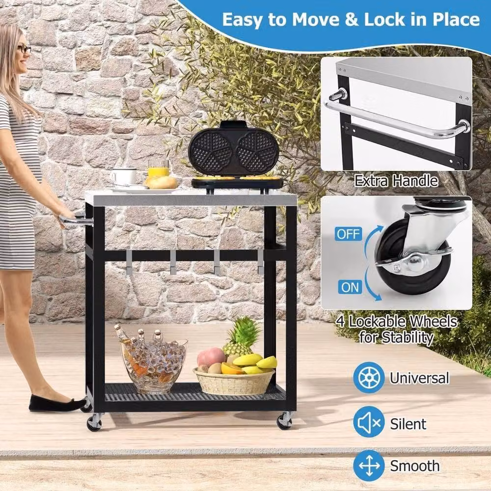 VOGREX 2-Tier Stainless Steel Grill Cart in Silver – 5