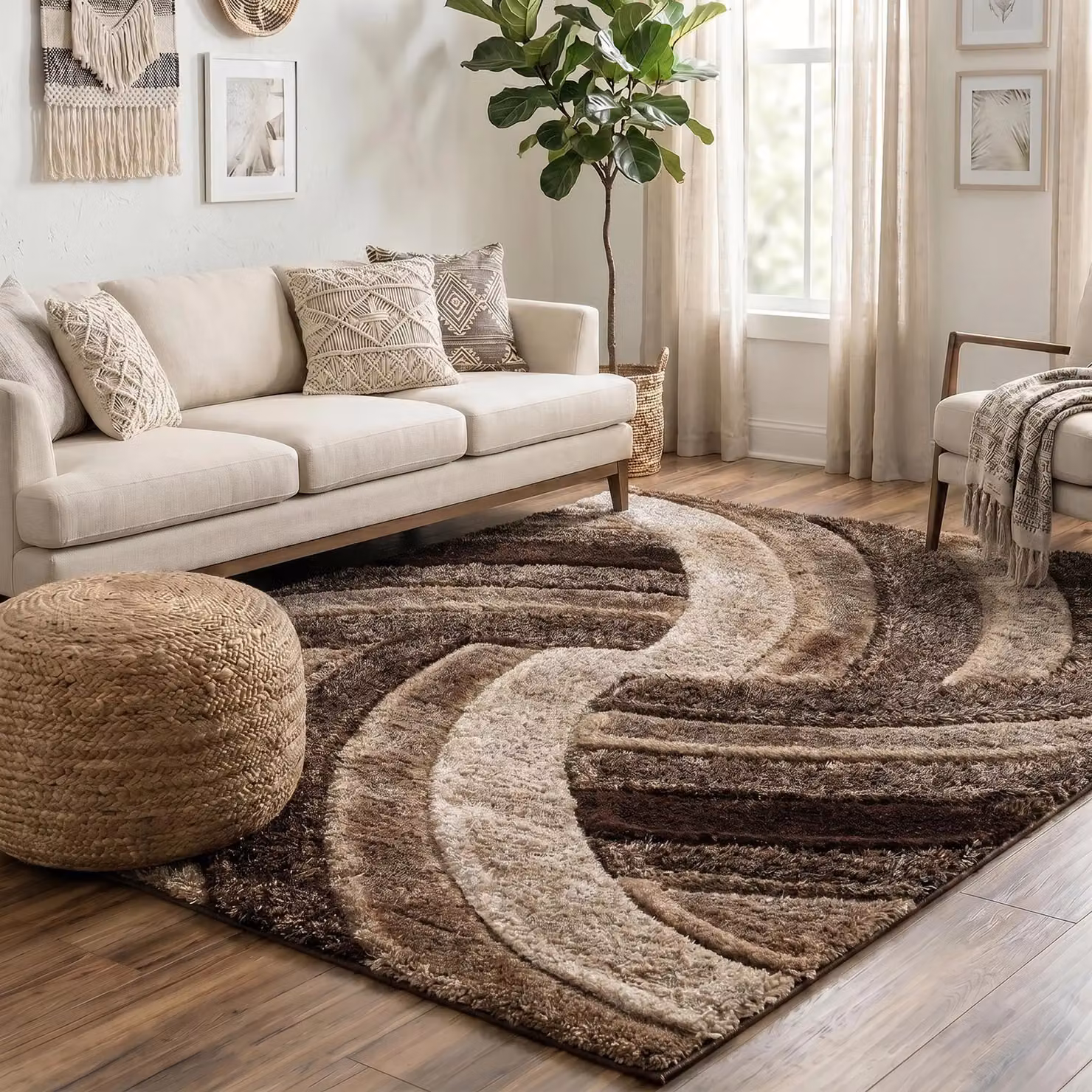 Desire Rugs Modern Soft Swirl Shimmer Shaggy Area Rug in Bronze, W: 160 cm, L: 230 cm – 2