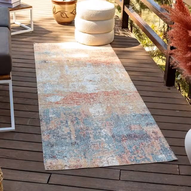 Livabliss Huntington Beach Modern In & Outdoor Rug in Orange and Blue, W/D/H: 120 x 170 cm