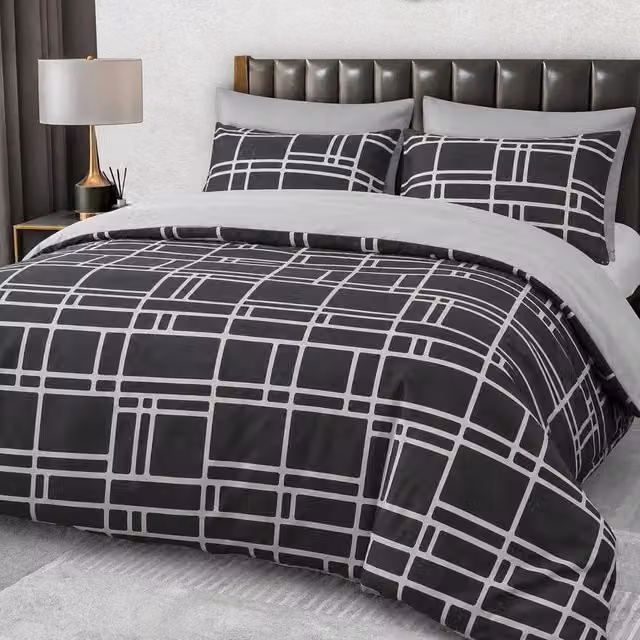 Grace Premium Microfibre Double Duvet Cover Set in Black, Breathable and Reversible – 1