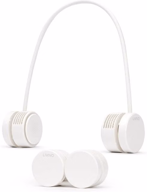 LIVIVO Retractable Hands Free Neck Cooling Fan, White, USB Powered