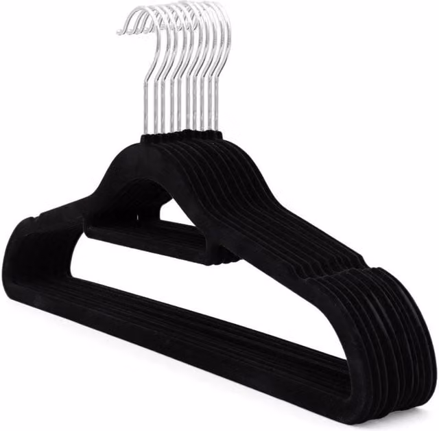 PAWNORA Non-slip Velvet Flocked Coat Hangers with Bar, Black, Pack of 10 – 1