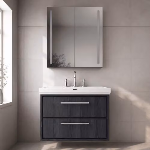 Balterley Wall Hung Traditional Bathroom Vanity Unit with 2 Soft Close Drawers and 3 Tap Hole Rectangular Sink, Graphite Grey, W: 83.0 cm, D: 47.1 cm, H: 60.6 cm – 2