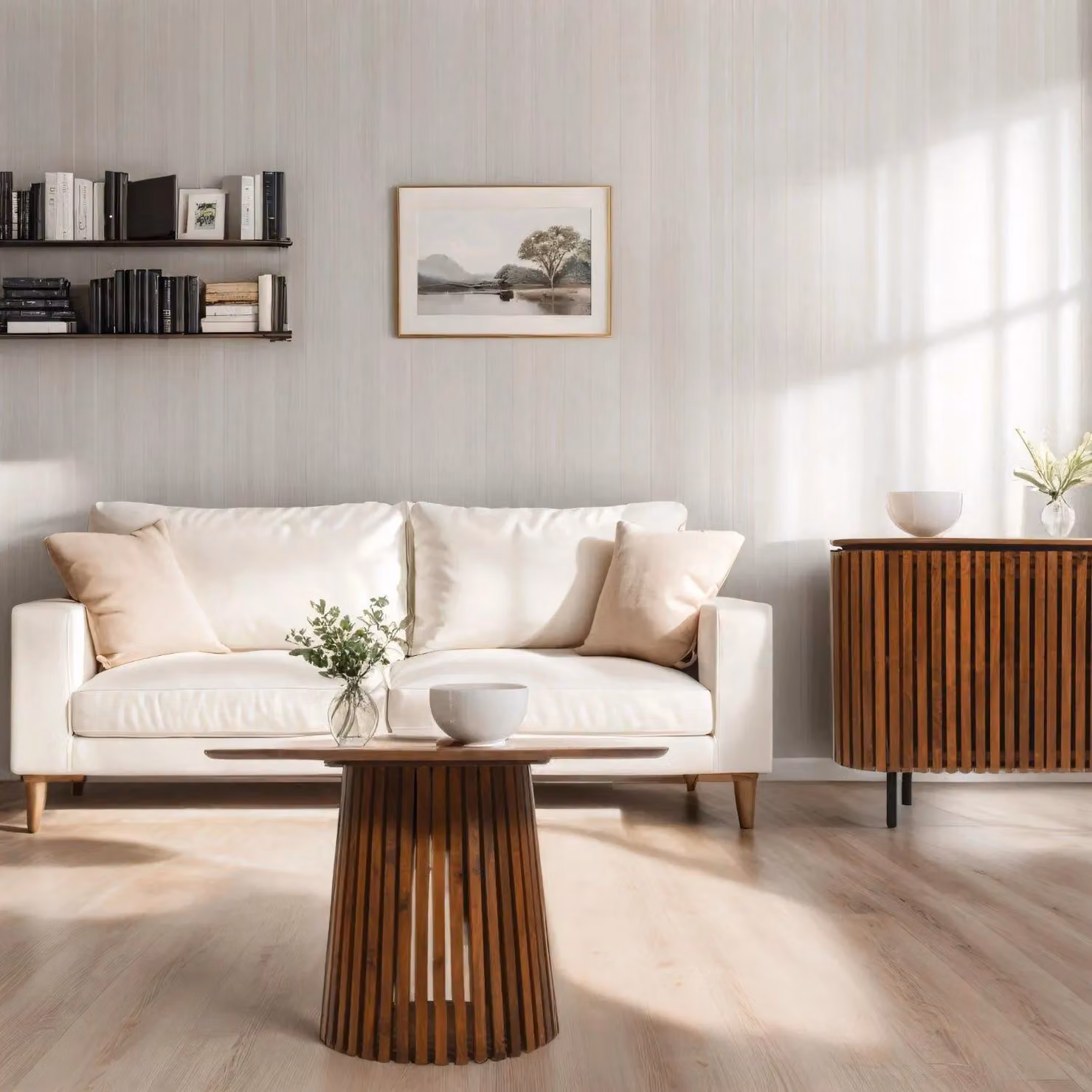 IH Design Carney Mango Wood Slatted Round Coffee Table in Brown, Diameter: 80 cm – 4