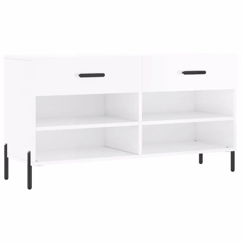 Berkfield Home High Gloss White Shoe Bench W/D/H: 102 x 35 x 55 cm – 2