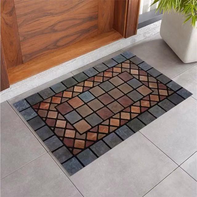 Nicoman Decorative Tiled Entrance Door Mat, Blue and Multicolour, W: 75 cm, D: 44 cm, H: 0.5 cm