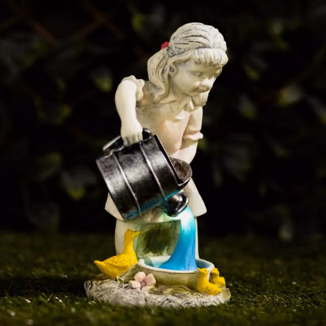 Garden Mile Solar Girl Garden Ornament in Grey, White and Blue