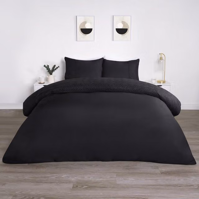 OHS Black Graphic Modern Duvet Cover and Pillowcase Set, 200 x 200 cm