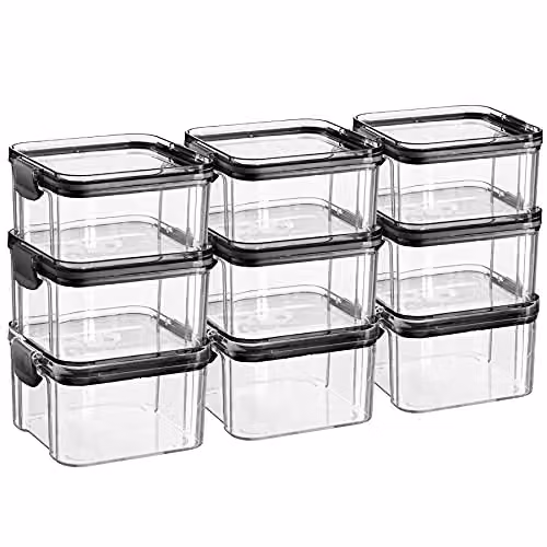 Argon Tableware Pack of 9 Black Airtight Food Storage Containers, 460ml, Stackable and Leakproof Plastic Meal Prep Containers with Clip Lids – 1