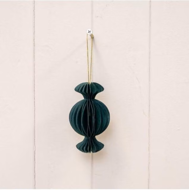 KDMD Set of 3 Green Round Paper Christmas Baubles