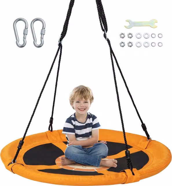COSTWAY Yellow Patio Saucer Tree Swing for Children, Diameter: 101.6 cm