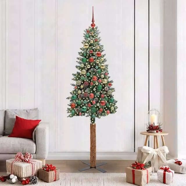 Berkfield Home Slim Christmas Tree with 300 LEDs in Green and White, Height: 210 cm