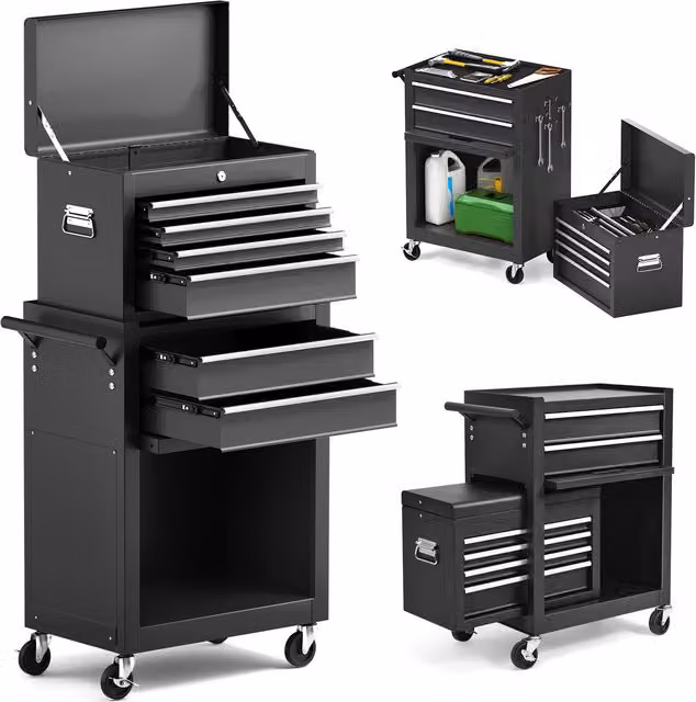 Costway 6-Drawer Rolling Tool Chest Storage Cabinet, Black
