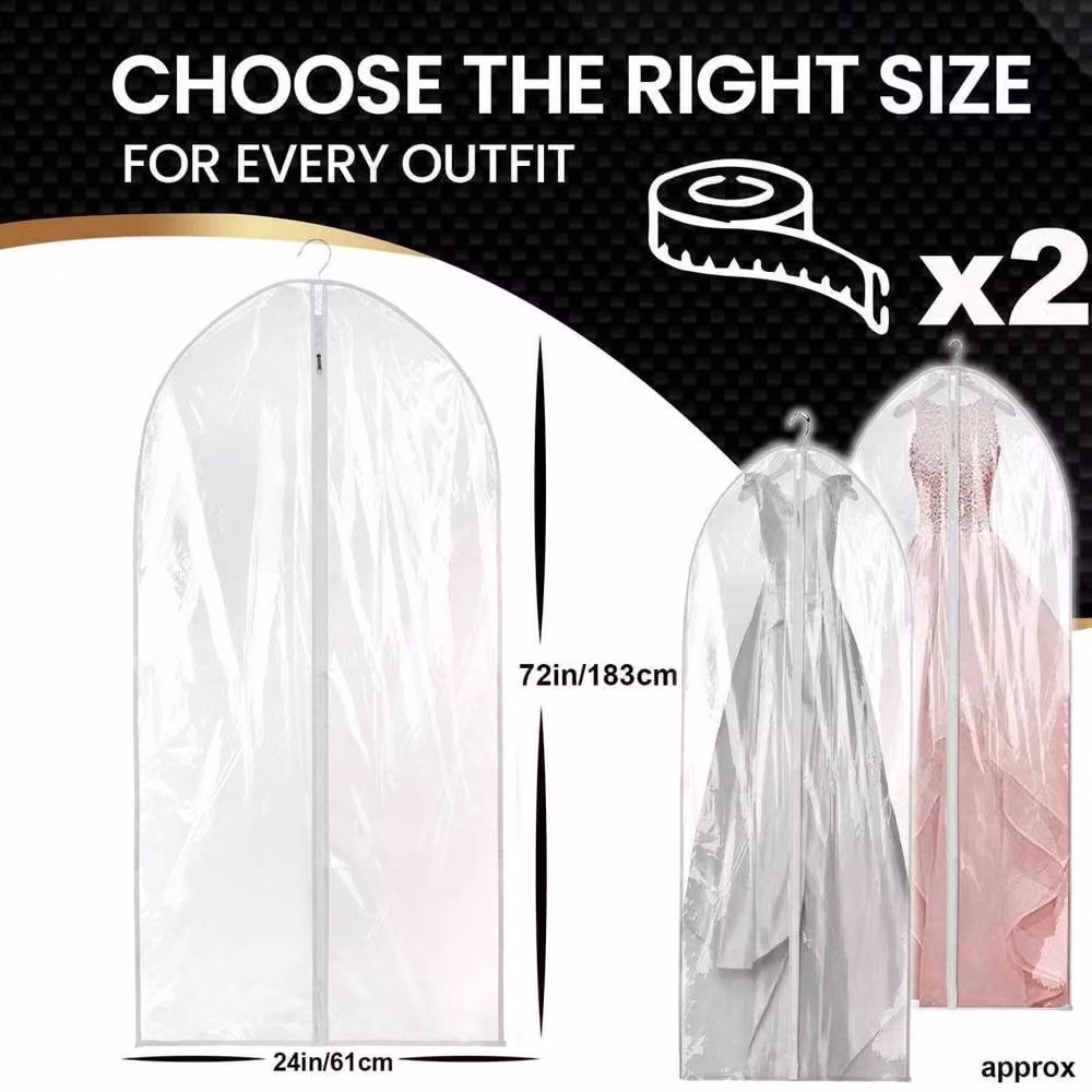 PAWNORA 2-Pack Transparent Long Dress Bags and Suit Covers, Length: 182.88 cm – 2