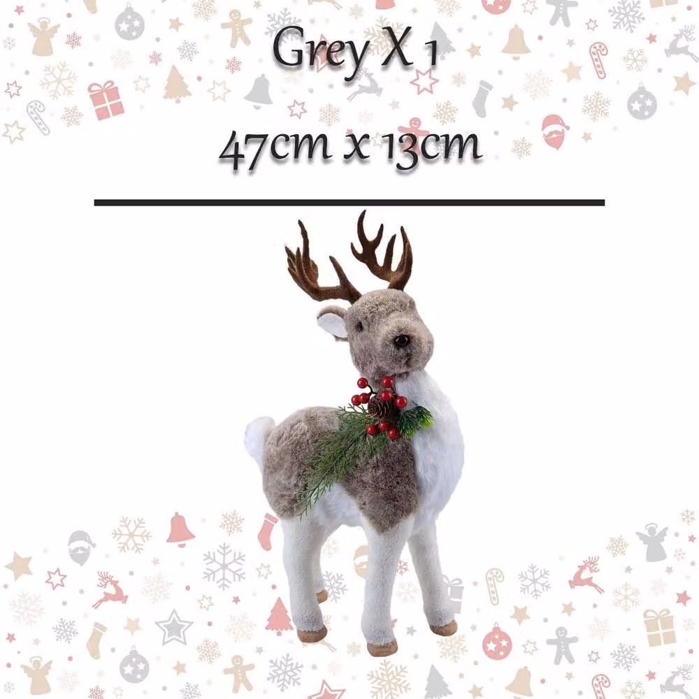 VFM e-Store Christmas Standing Deer Decoration in Grey and White, H 47 cm x W 13 cm x D 13 cm – 2