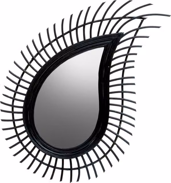 Premier Housewares Teardrop Black Rattan and Wood Wall Mirror – 1