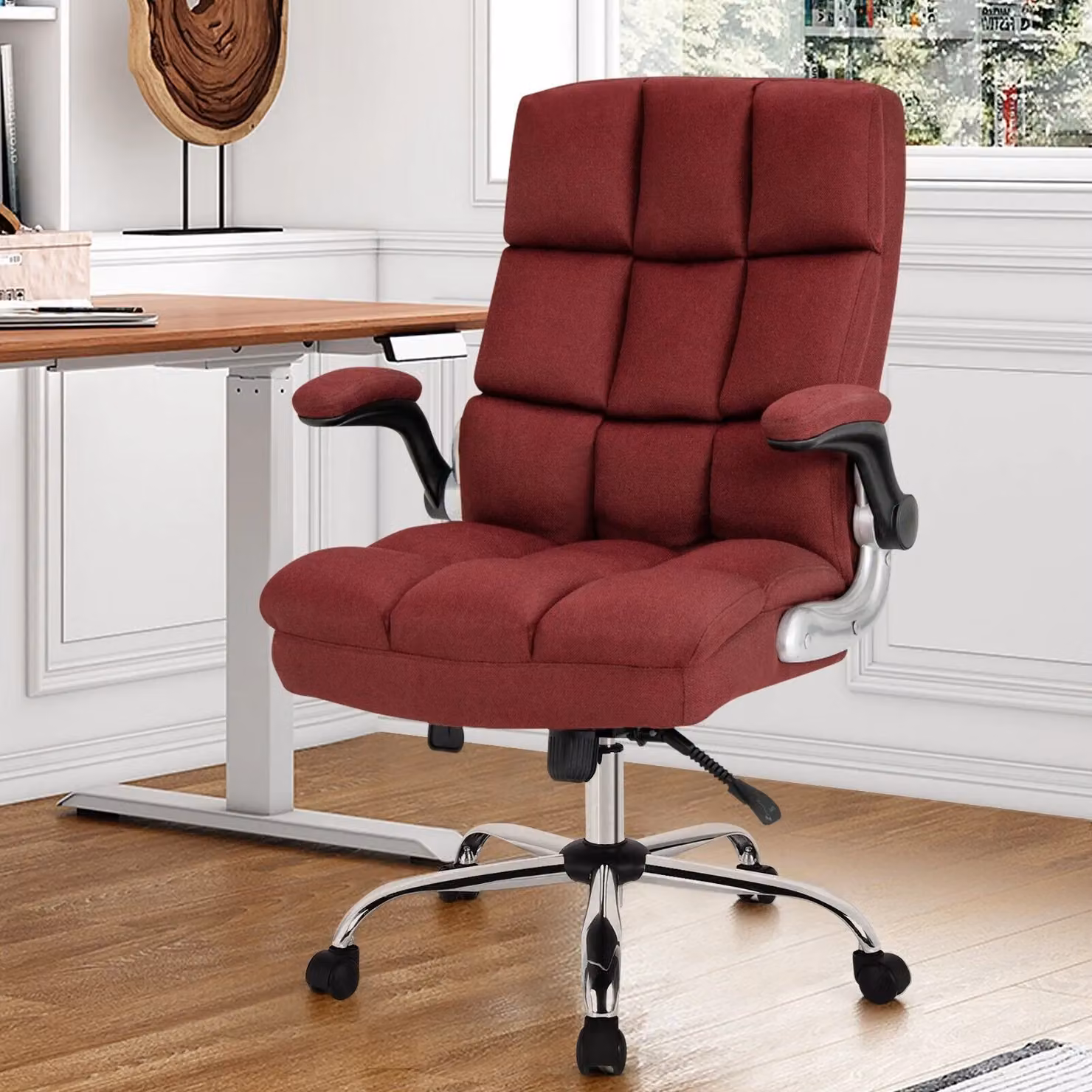 Costway Executive Office Chair in Red with Ergonomic High Back, Swivel Function, Armrests and Castors – 3
