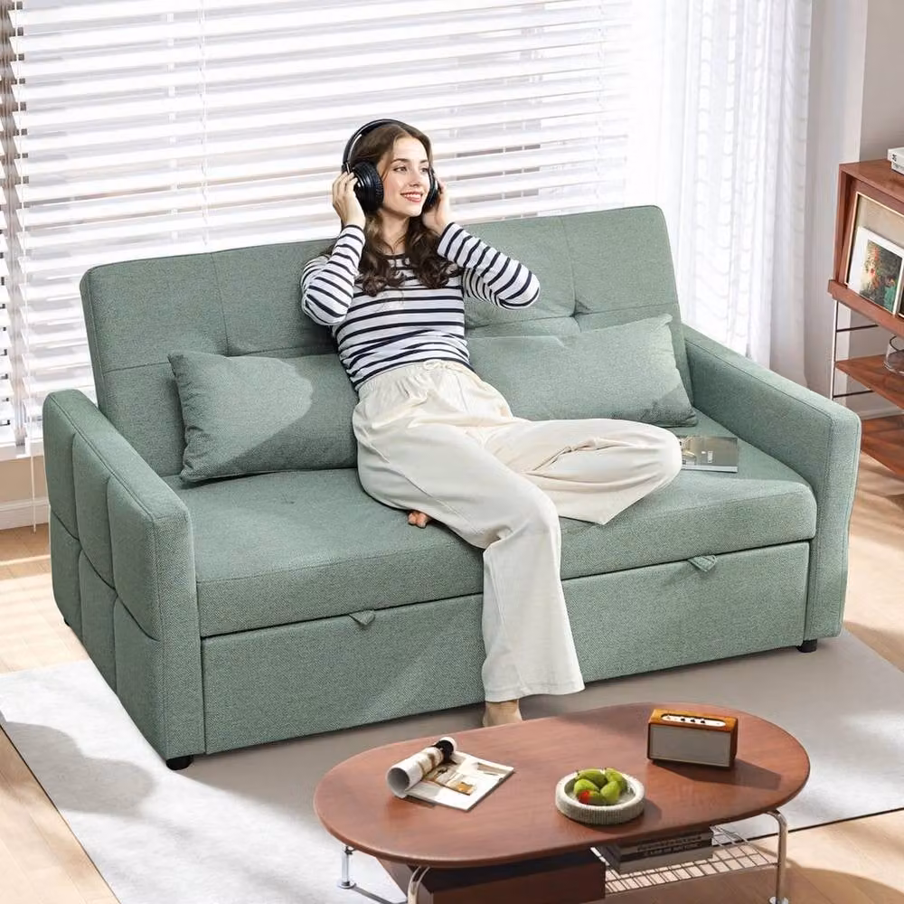FORGEVIO 2 Seater Convertible Pull Out Sofa Bed in Green with Fabric Upholstery – 2