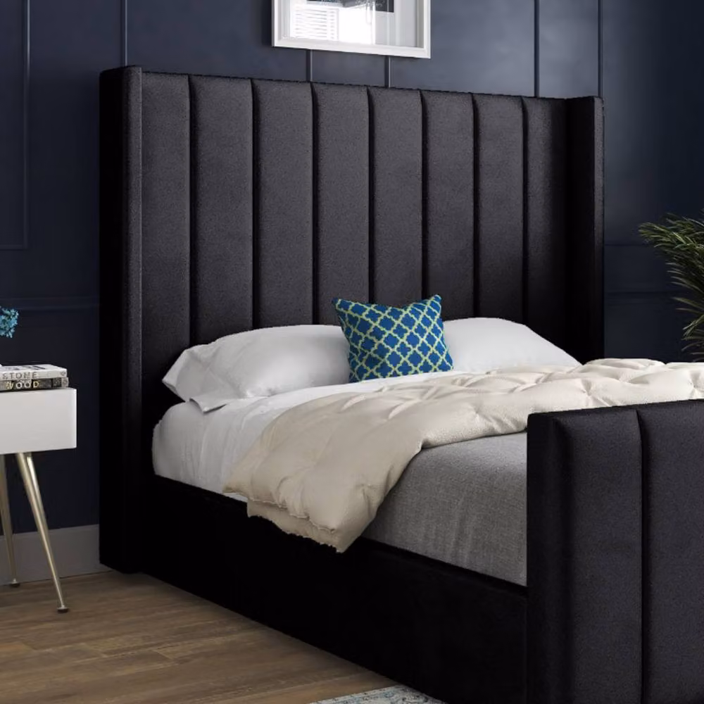 Casani Shildon Upholstered Designer Bed Frame in Black Velvet, W/D/H: 137 x 120 x 200 cm – 4