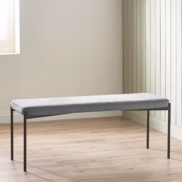 Julian Bowen Leonie Grey Velvet and Cord Dining Bench with Metal Frame