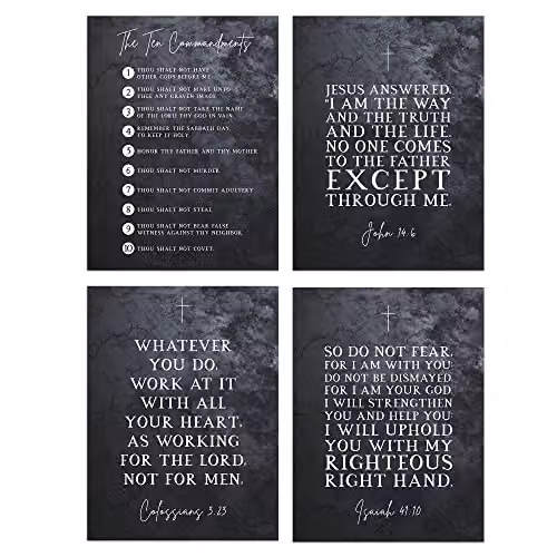 Artery8 Christian Bible Verses and The Ten Commandments Unframed Poster Art Print, Mixed Pack of 4, Black, W/H: 29.7 x 29.7 cm – 1
