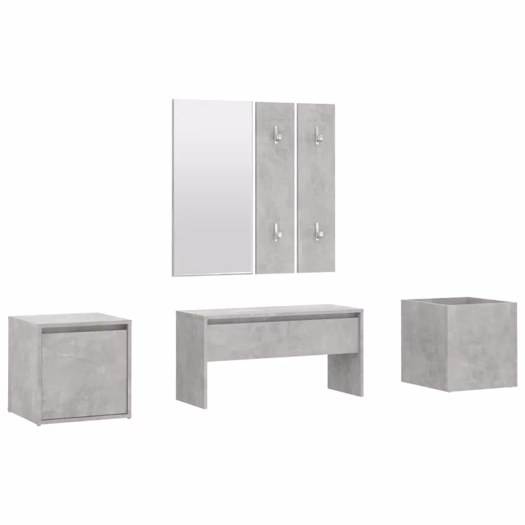 Berkfield Home Modern Hallway Furniture Set in Concrete Grey MDF with Bench, Mirror and Wall Rack – 2