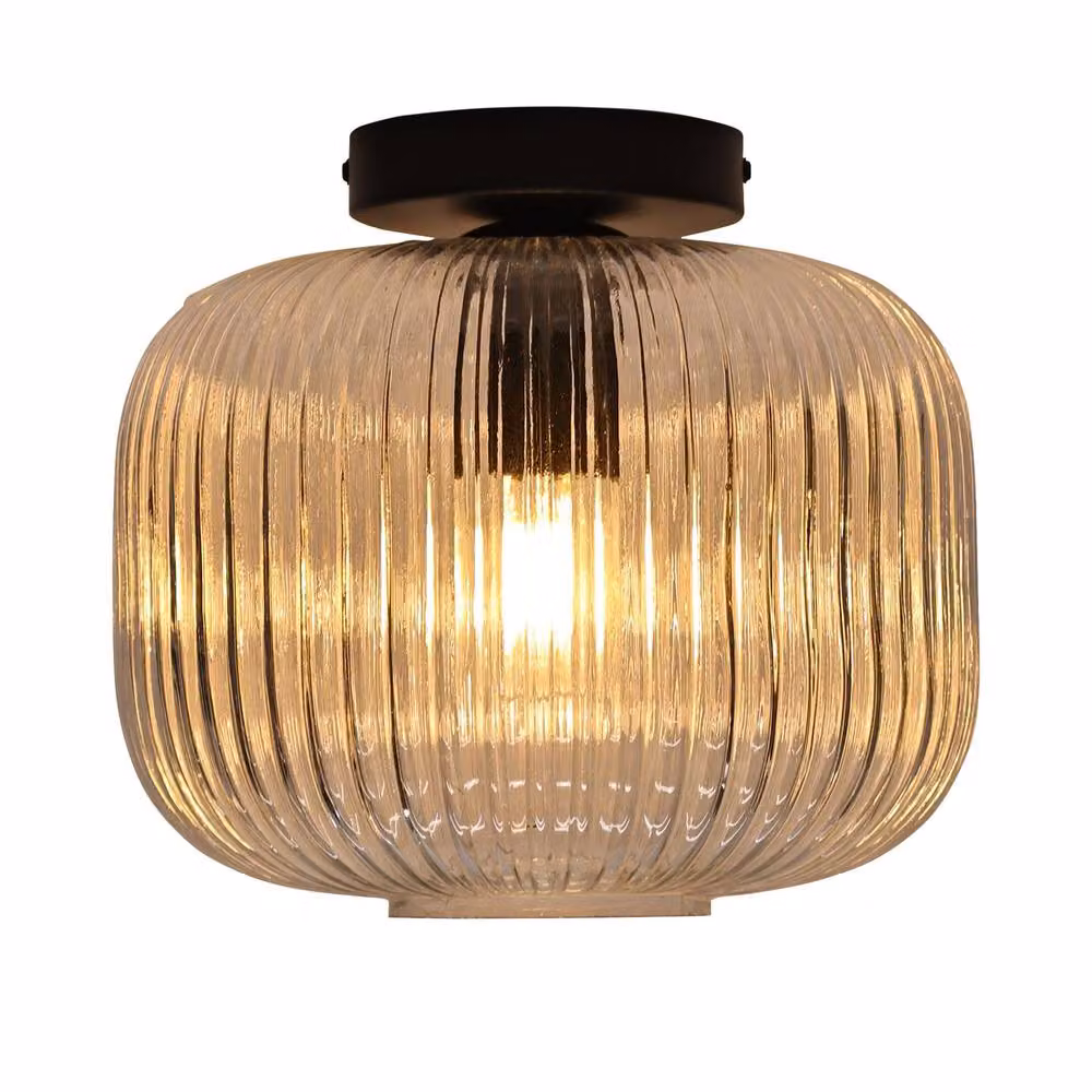 First Choice Lighting Batley Large Set of 2 Black and Transparent Ribbed Glass Ceiling Lights – 2