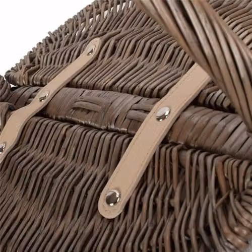 Red Hamper Open Weave Picnic Basket in Brown and White with Handles – 4