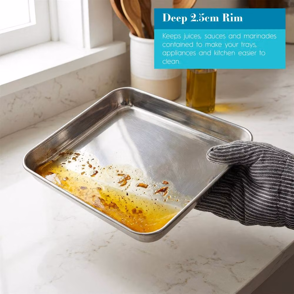 Argon Tableware 4 Piece Stainless Steel Rectangular Baking Tray Set in Silver – 5