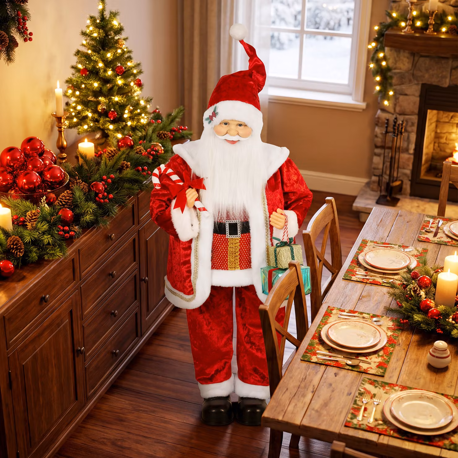 HOMCOM 120cm Life Size Singing and Dancing Animated Santa Claus Decoration in Red with Posable Arms and Sound Touch Activation – 9