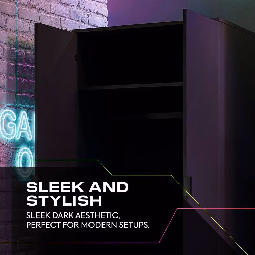 X Rocker NeoNite 2 Door Wardrobe with Drawer and Integrated LED Lighting, Black – 3