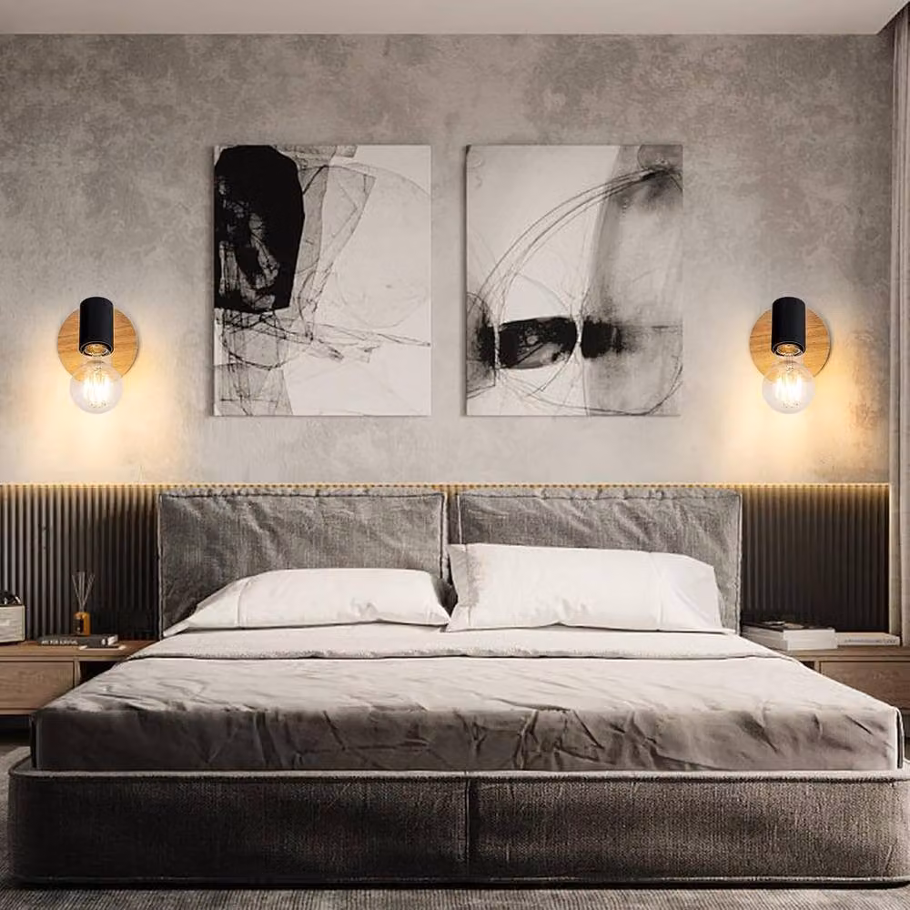 Goeco Set of 2 Black and Wood Industrial Wall Sconces with 350 Degree Rotation for Bedroom Reading – 5