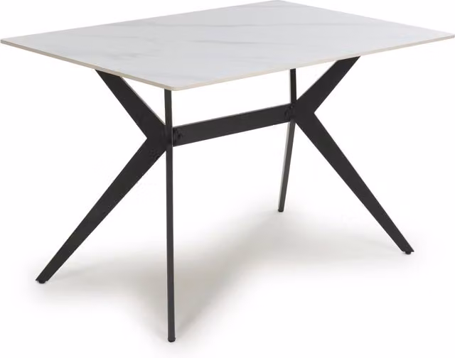 Shankar Timor 1.2m Rectangular Dining Table with White Glossy Ceramic Top and X-Frame Metal Legs