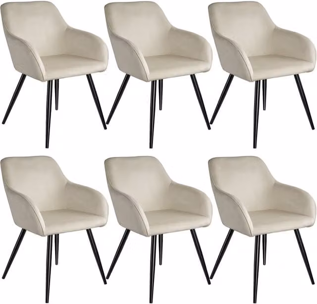 tectake Marilyn Set of 6 Velvet Dining Chairs in Cream and Black – 1