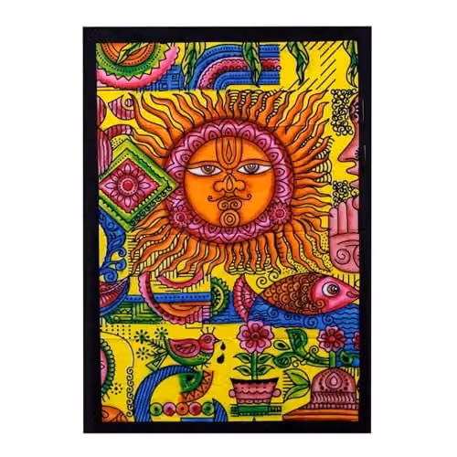 KDMD Handbrushed Cotton Sun Wall Hanging, Multicolour, Round – 1
